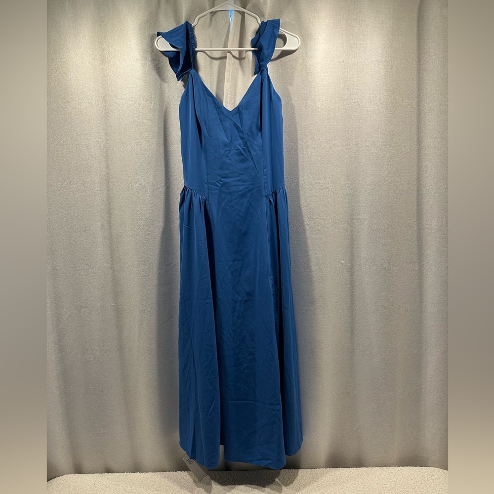NWT Abercrombie & Fitch Cobalt Blue Ruffle-Shoulder Maxi Dress